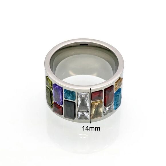 New Multicolor Crystal Ring Rainbow Ring Size 6, 7 - Picture 2 of 4